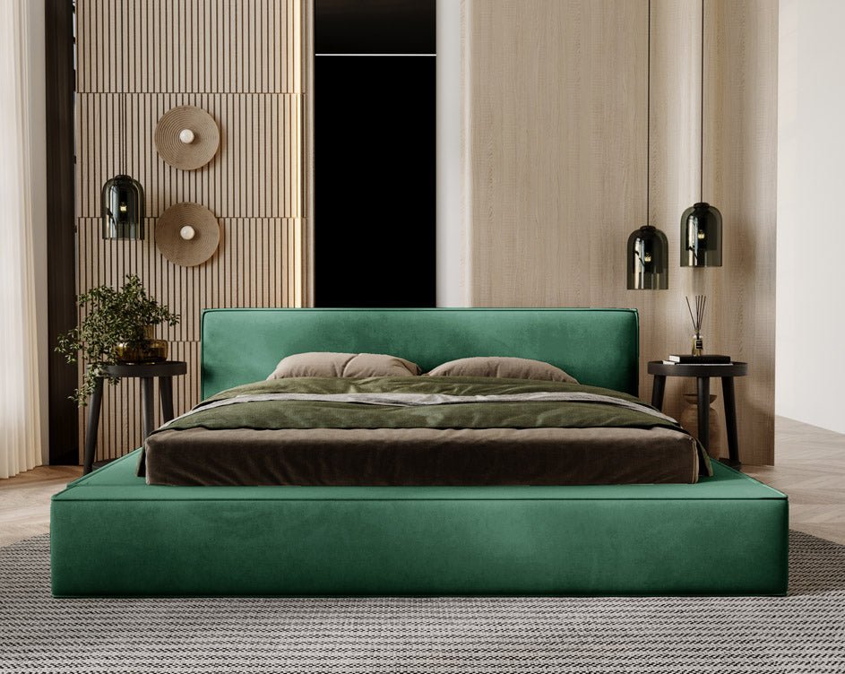 Designer upholstered bed Sleepy in velvet with storage