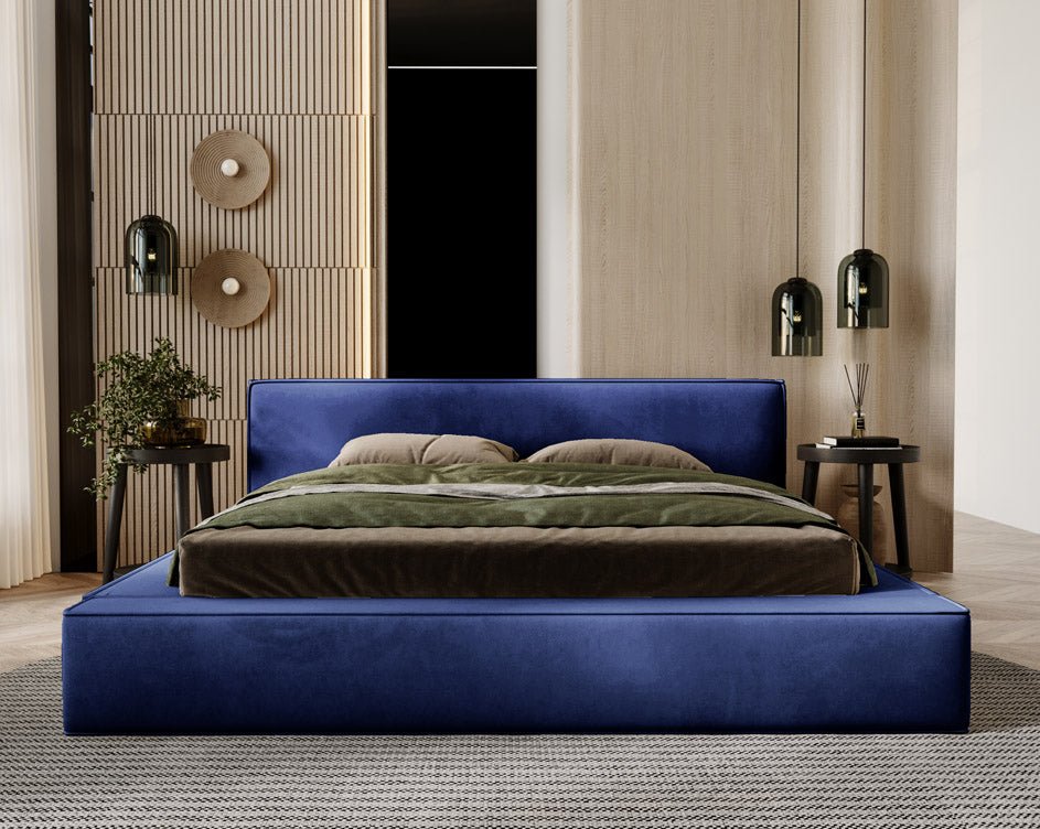 Designer upholstered bed Sleepy in velvet with storage