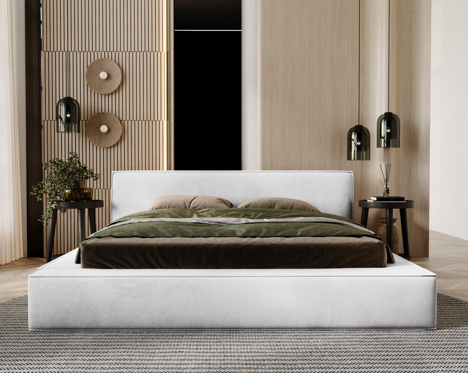 Designer upholstered bed Sleepy in velvet with storage