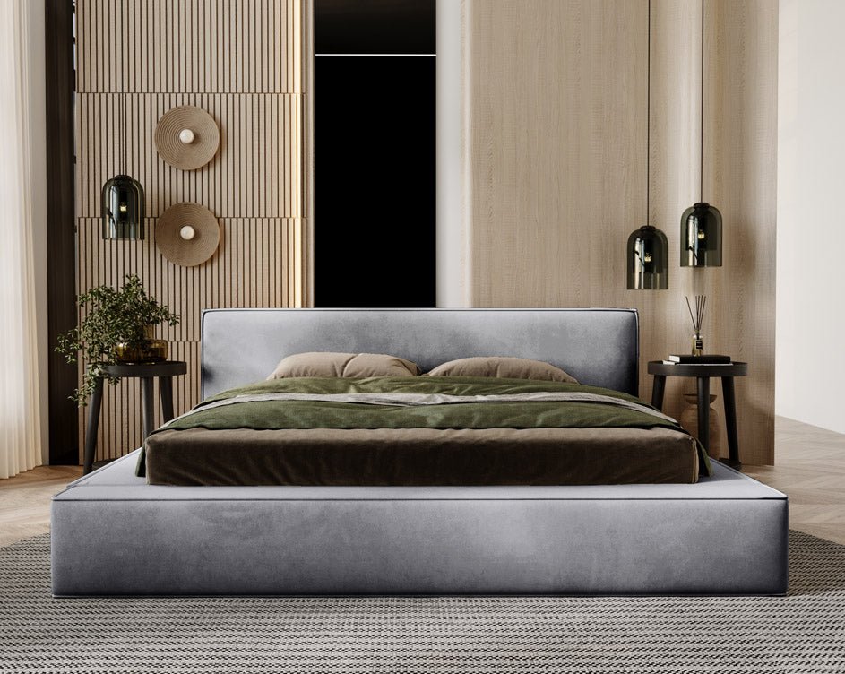 Designer upholstered bed Sleepy in velvet with storage