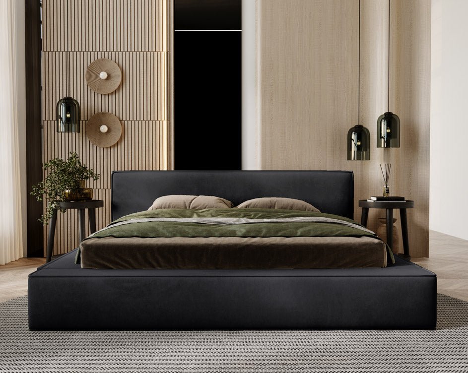 Designer upholstered bed Sleepy in velvet with storage