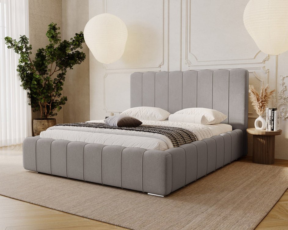 Designer Alvano upholstered bed in velvet with storage
