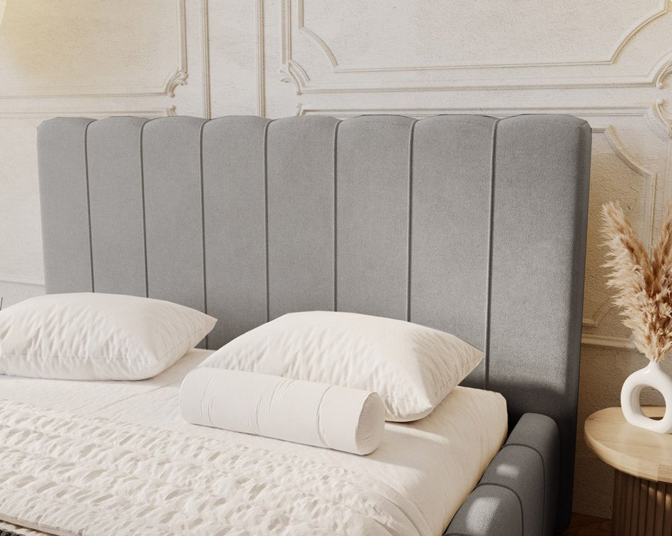 Designer Alvano upholstered bed in velvet with storage