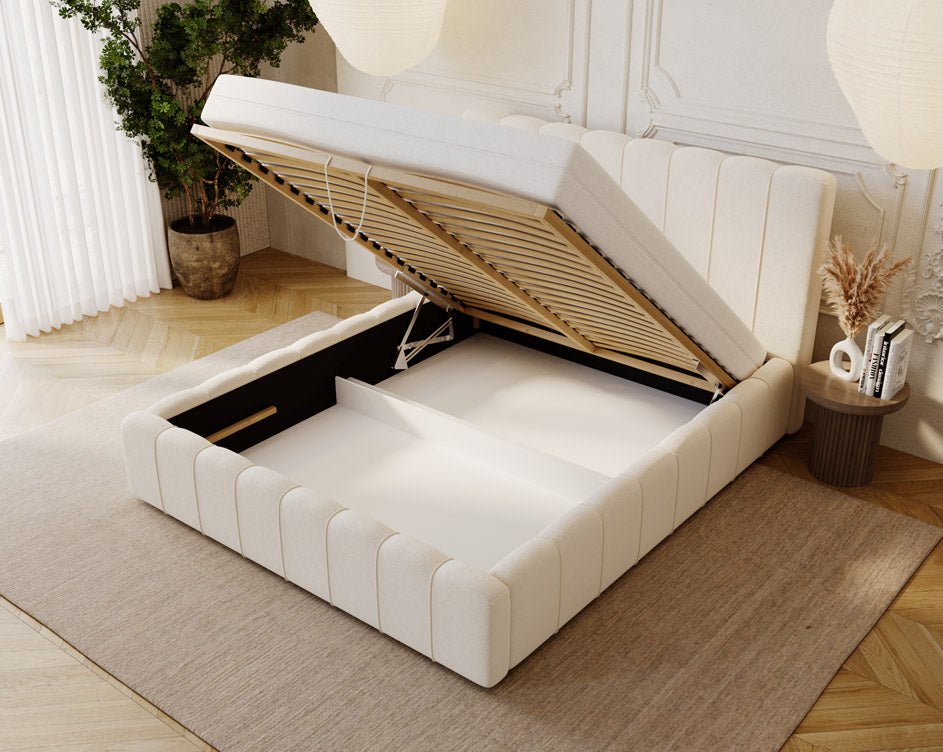 Designer Alvano upholstered bed in velvet with storage