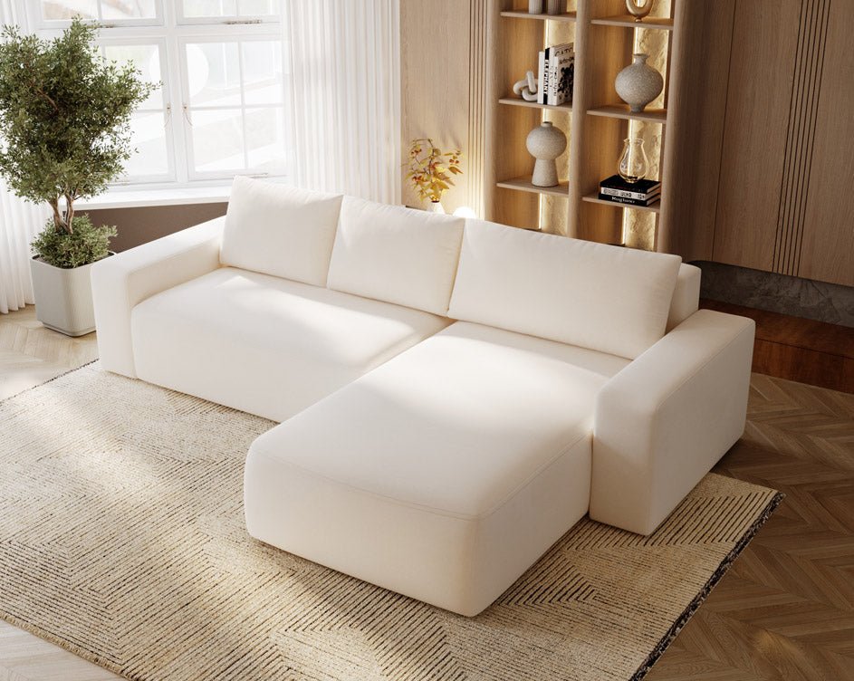 Designer Sofa Celina Samt mit Schlaffunktion und Stauraum