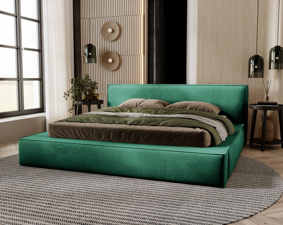 Designer upholstered bed Sleepy in velvet with storage