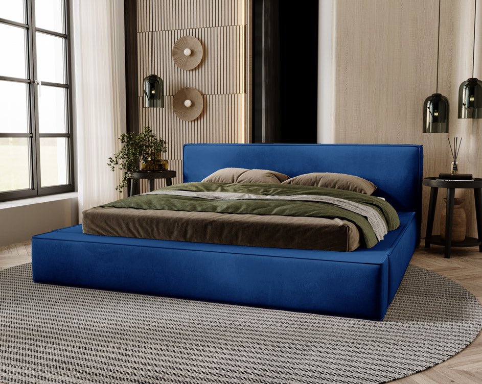 Designer upholstered bed Sleepy in velvet with storage