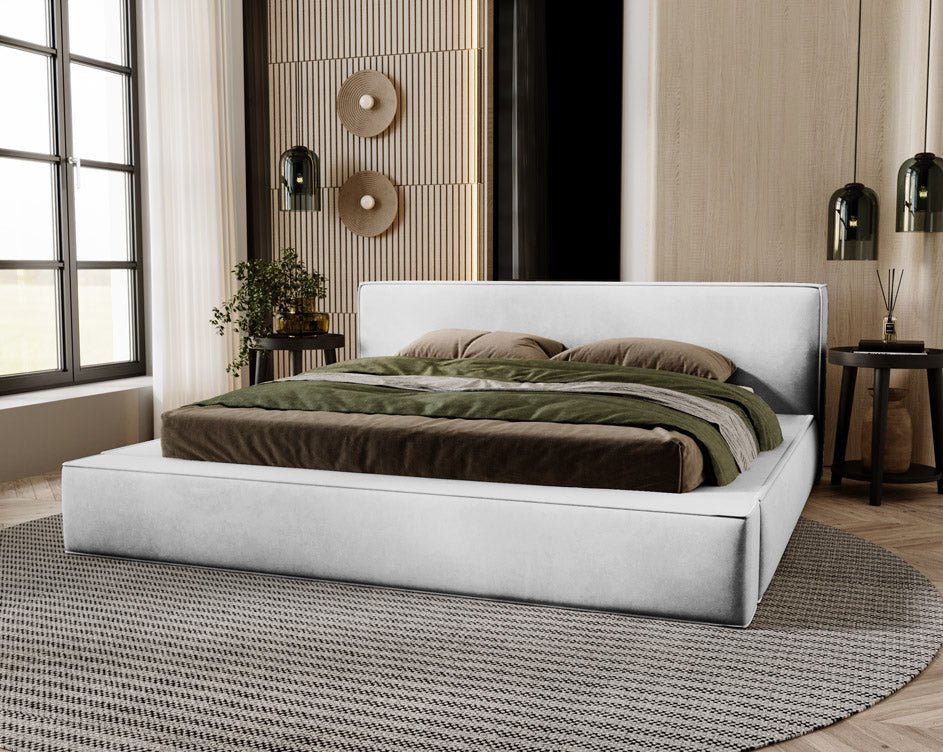Designer upholstered bed Sleepy in velvet with storage