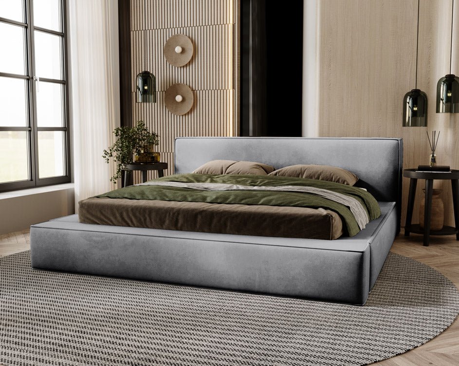 Designer upholstered bed Sleepy in velvet with storage