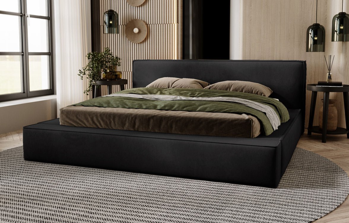 Designer upholstered bed Sleepy in velvet with storage