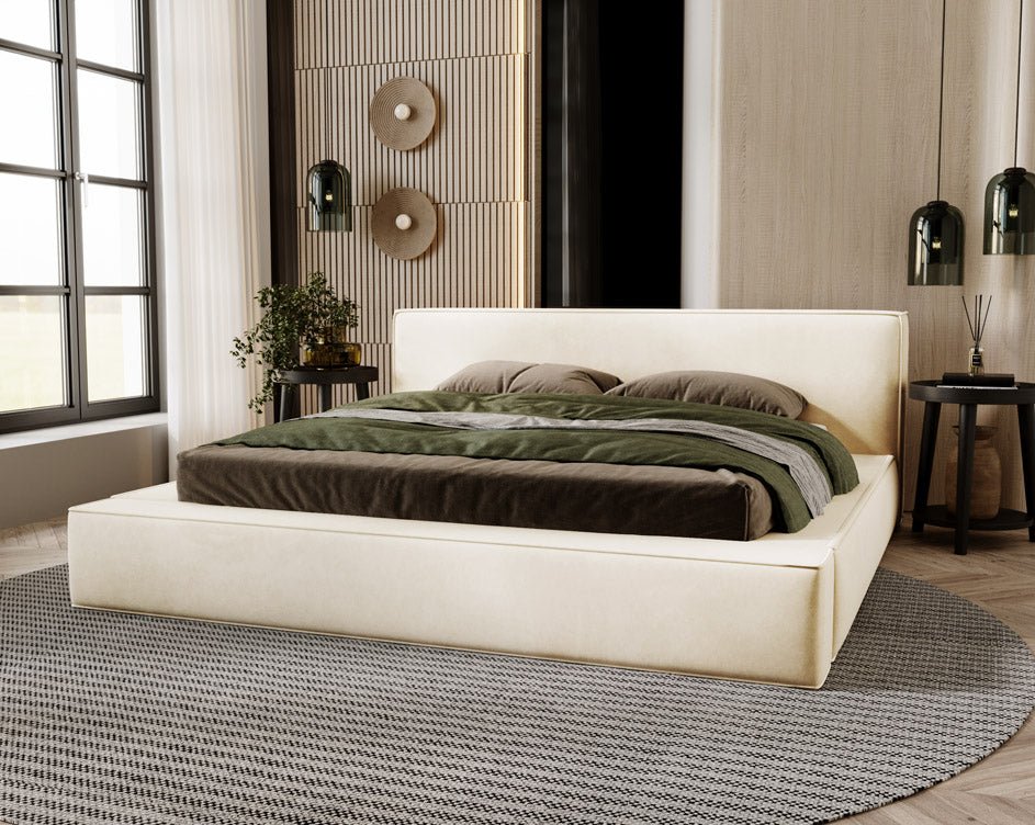 Designer upholstered bed Sleepy in velvet with storage