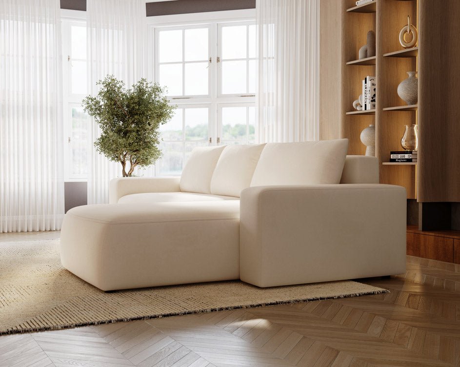 Designer Sofa Celina Samt mit Schlaffunktion und Stauraum