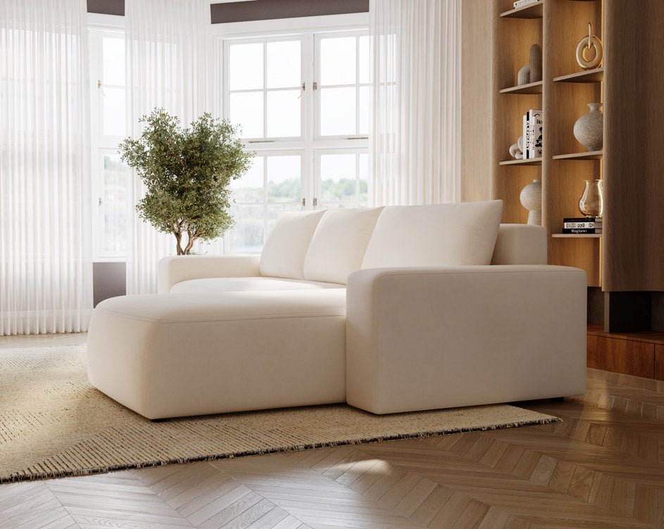 Designer Sofa Celina Samt mit Schlaffunktion und Stauraum