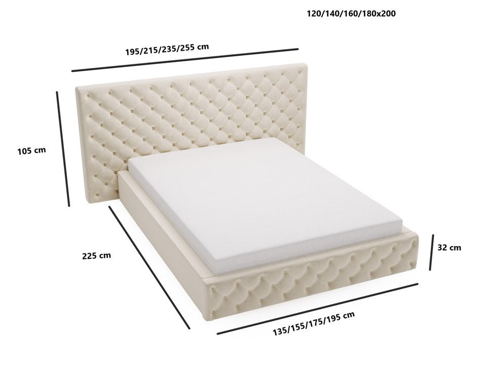 Designer upholstered bed Stellar in velvet with storage