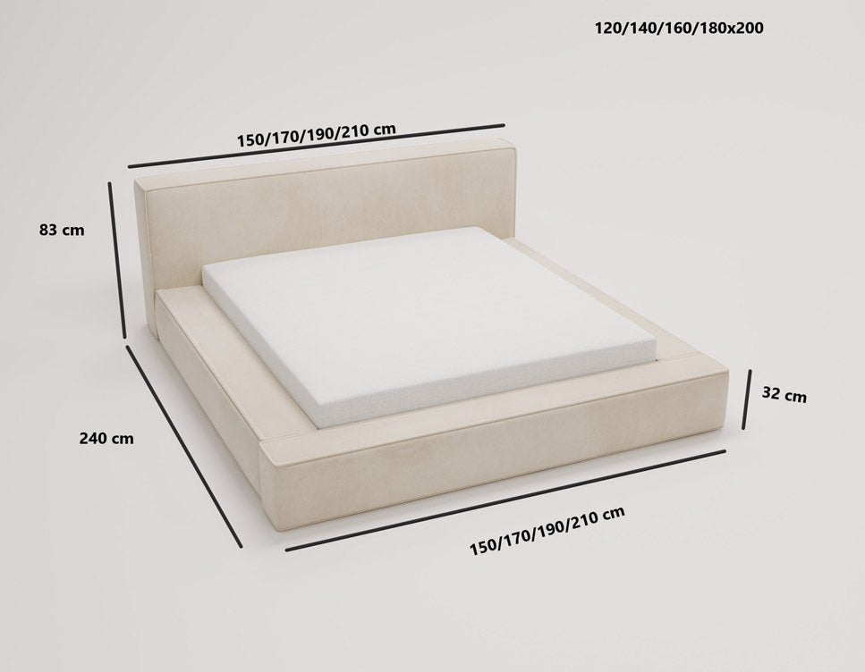 Designer upholstered bed Sleepy in velvet with storage