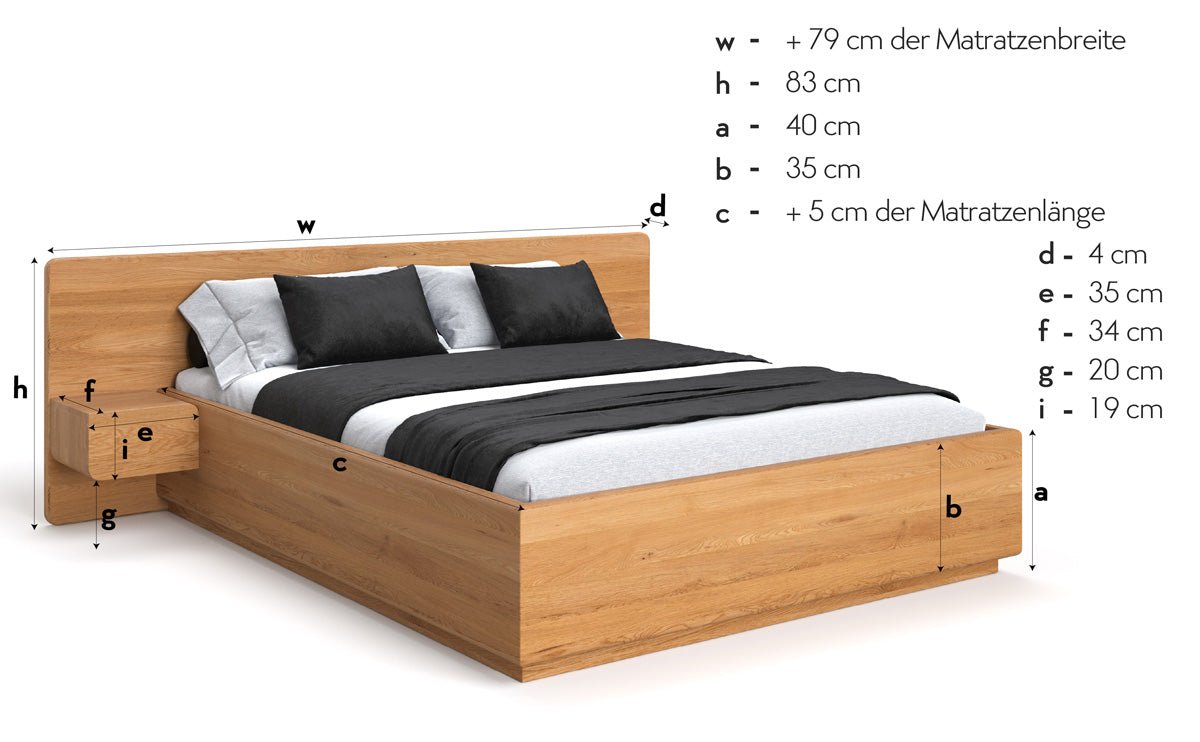 Designer Holzbett Fiona aus massiver Eiche mit Stauraum