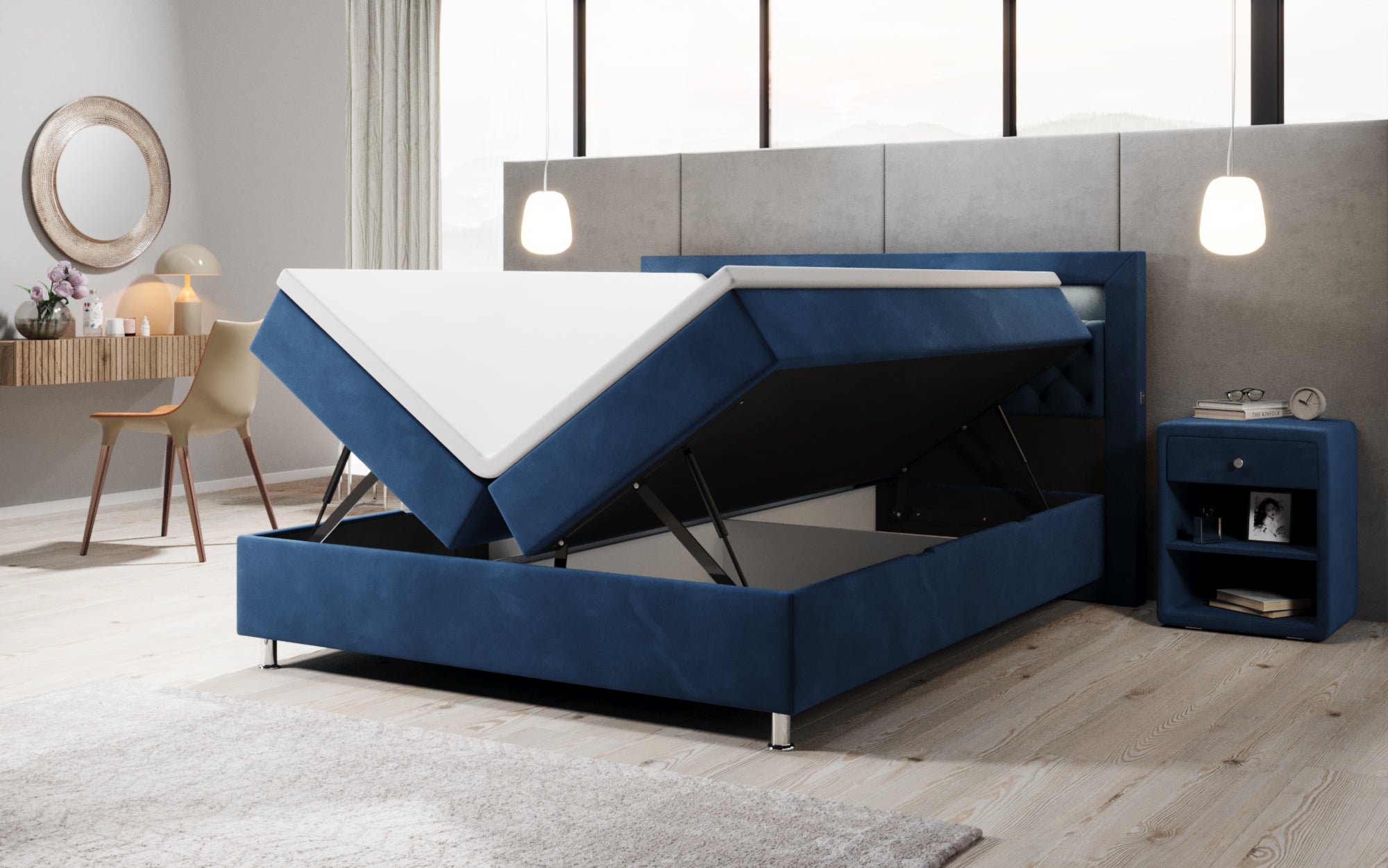 Troja Box Spring Bed with RGB, USB, and Storage