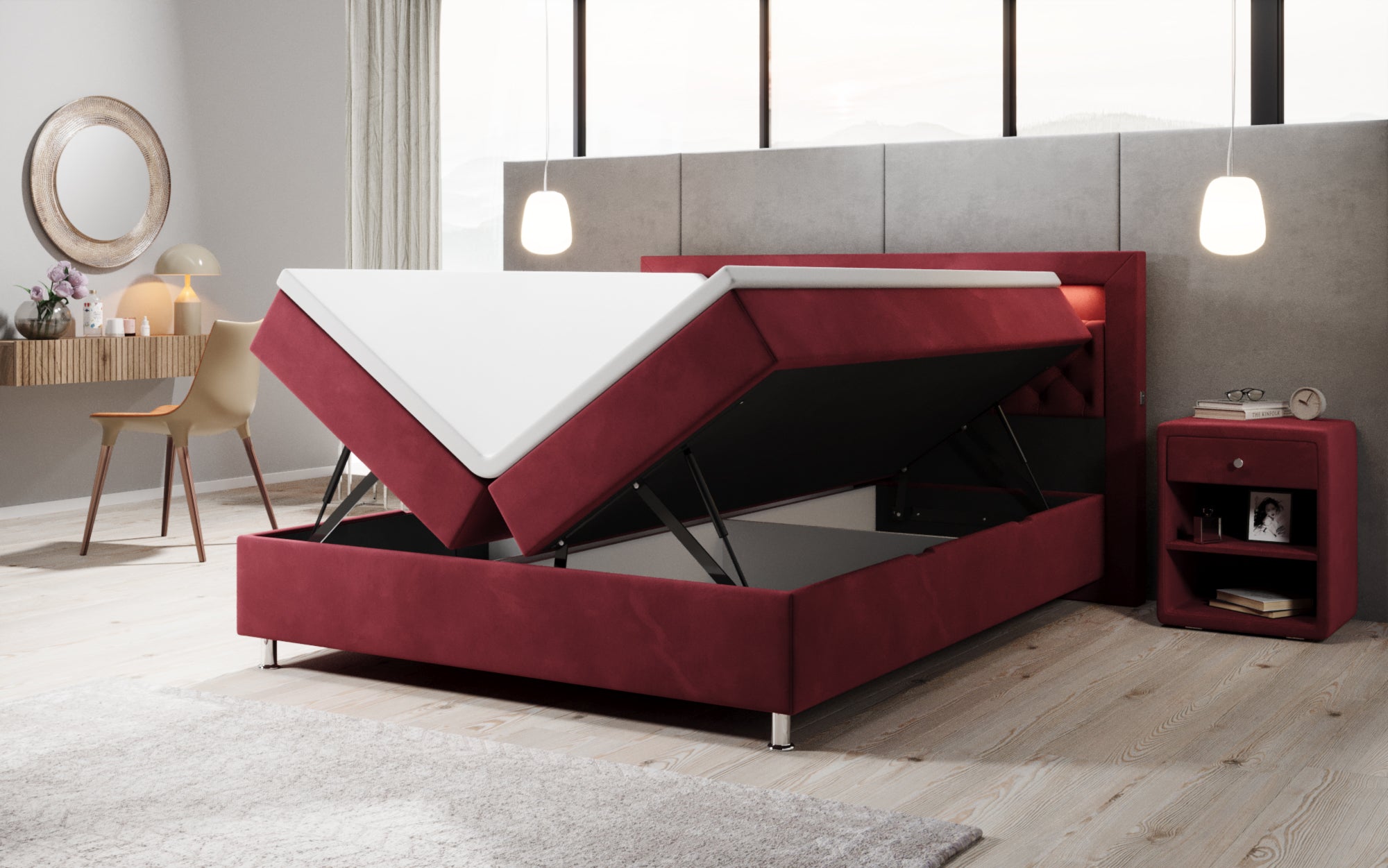 Troja Box Spring Bed with RGB, USB, and Storage