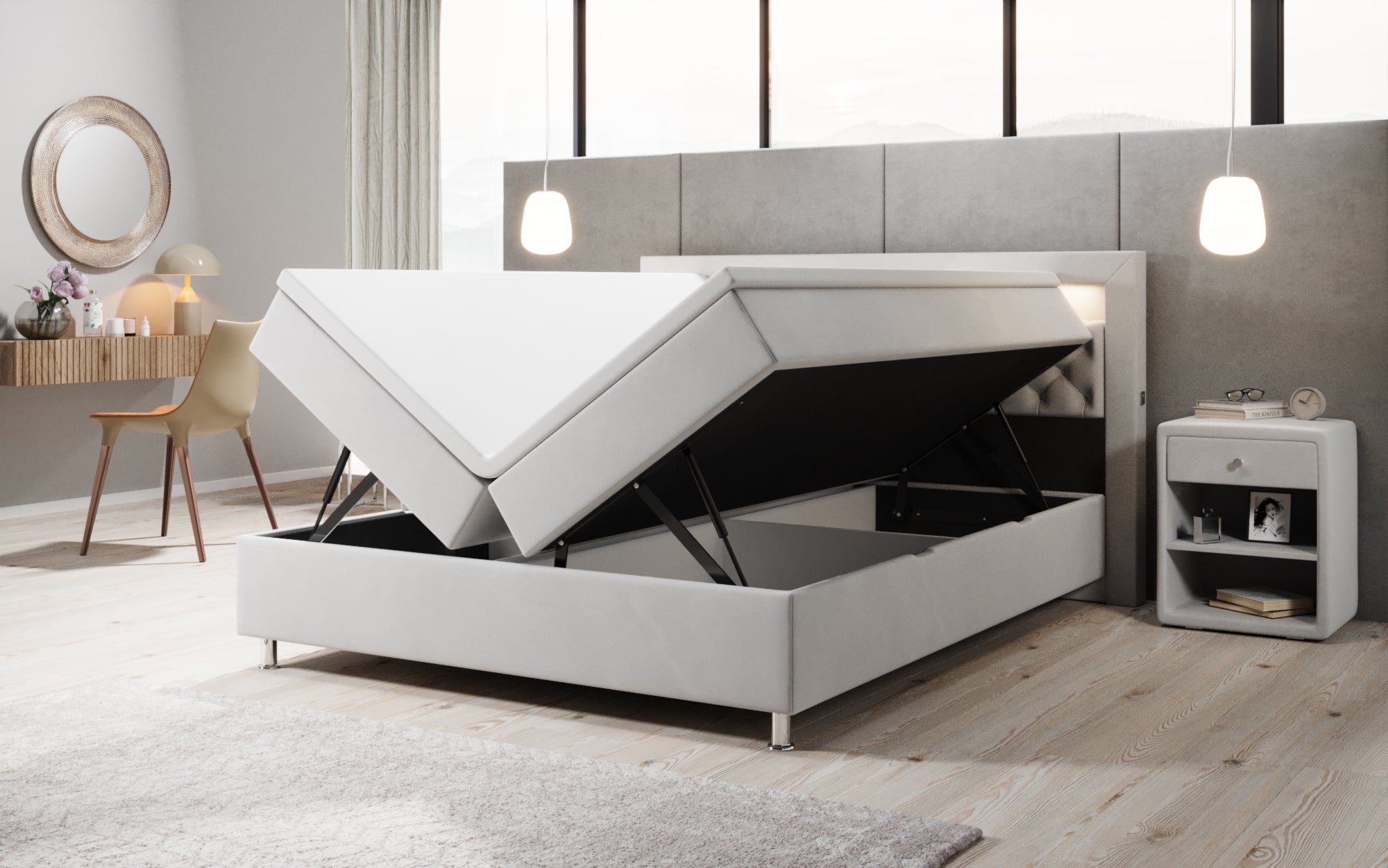 Troja Box Spring Bed with RGB, USB, and Storage