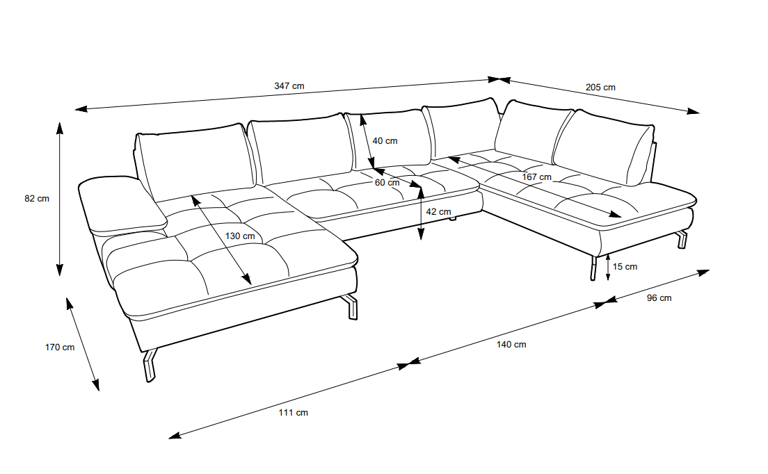 Designer Sofa Verila U mit Schlaf- und Klappfunktion - Luxusbetten24