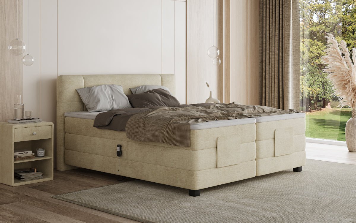 Box spring bed Noela velvet electrically adjustable