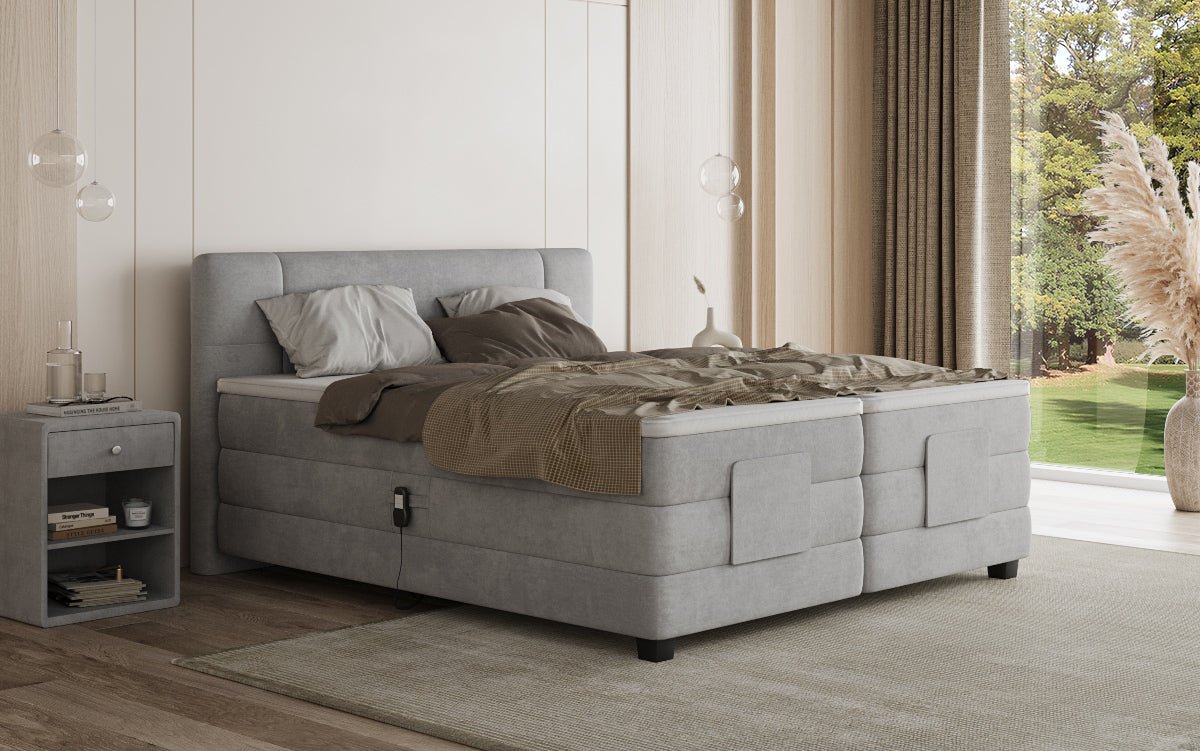 Box spring bed Noela velvet electrically adjustable