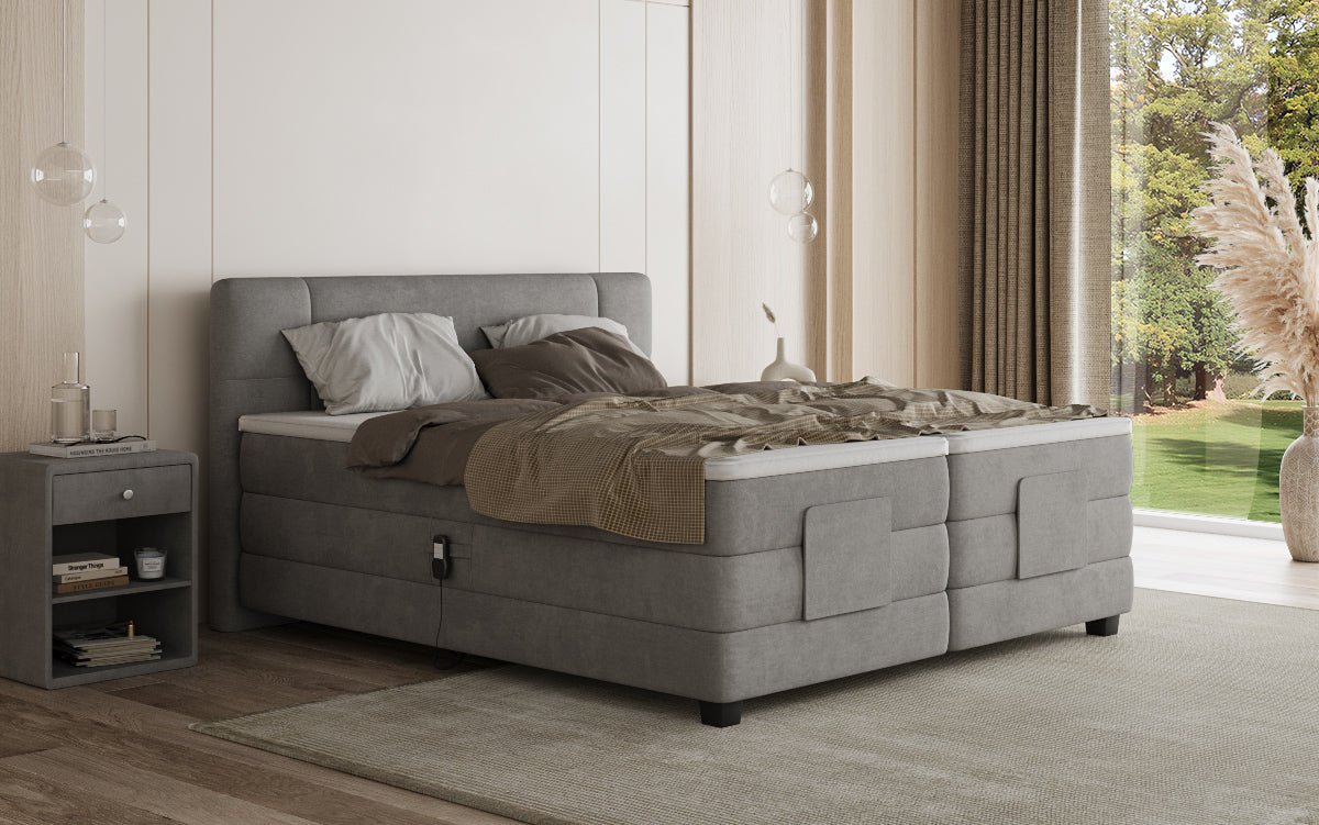 Box spring bed Noela velvet electrically adjustable