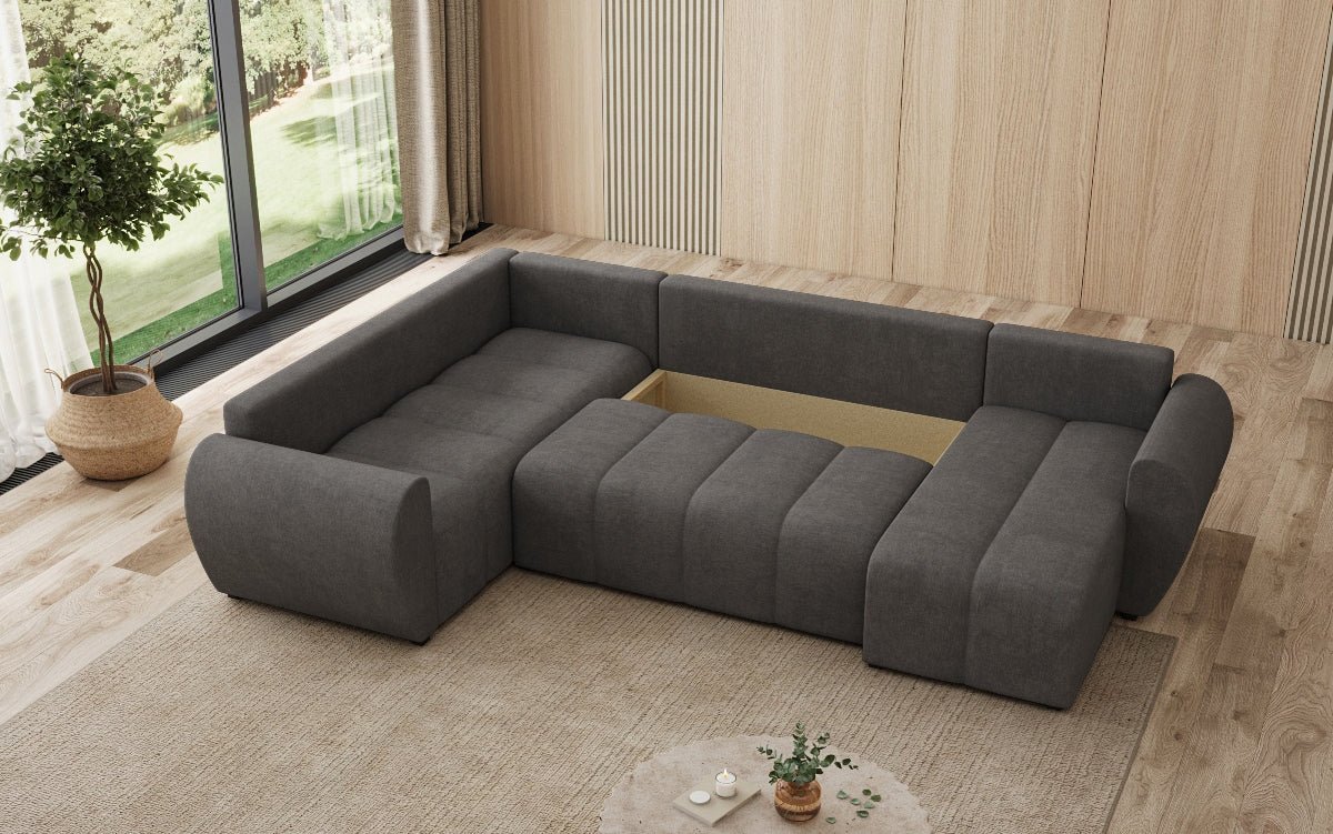 Designer Sofa Sorella U mit Schlaf- und Klappfunktion in Stoff