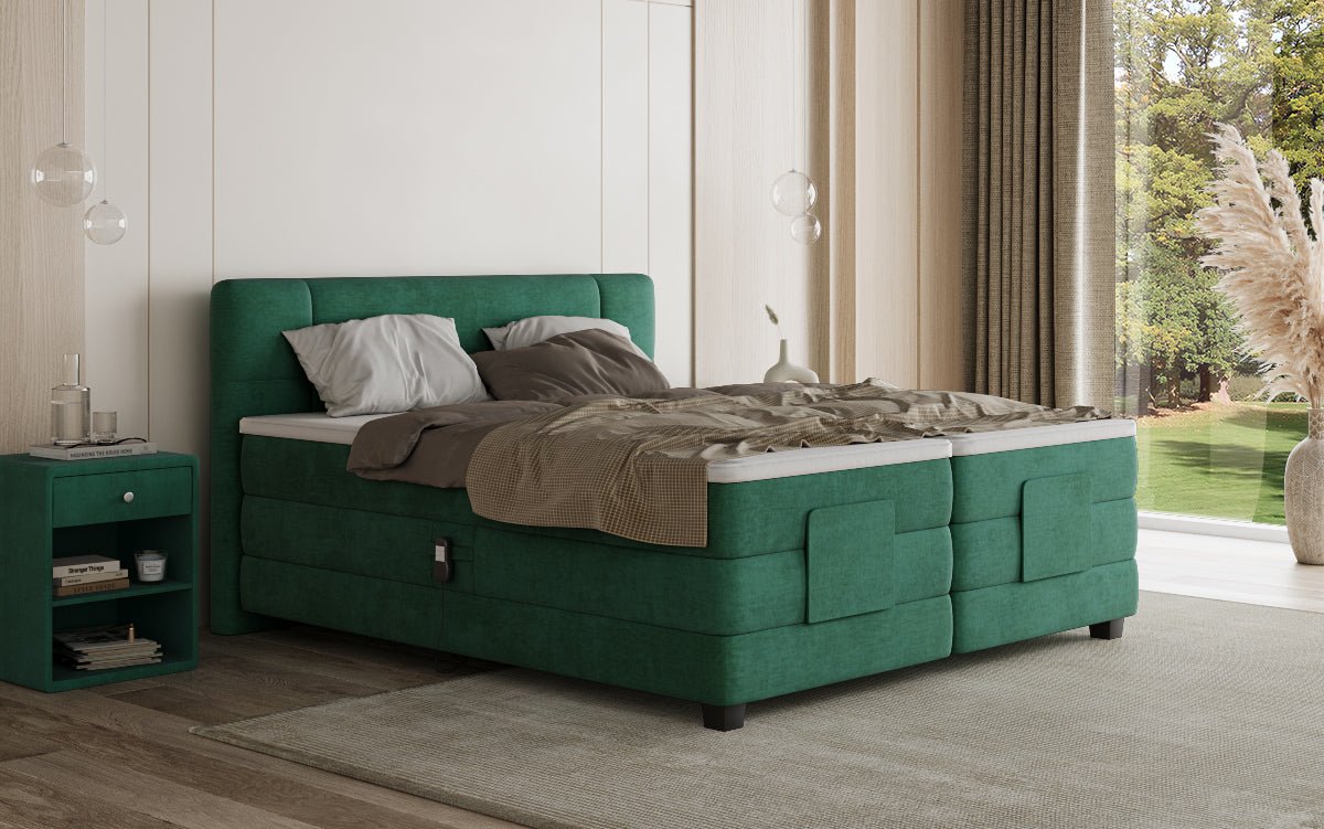 Box spring bed Noela velvet electrically adjustable