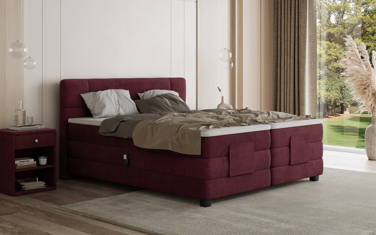 Box spring bed Noela velvet electrically adjustable