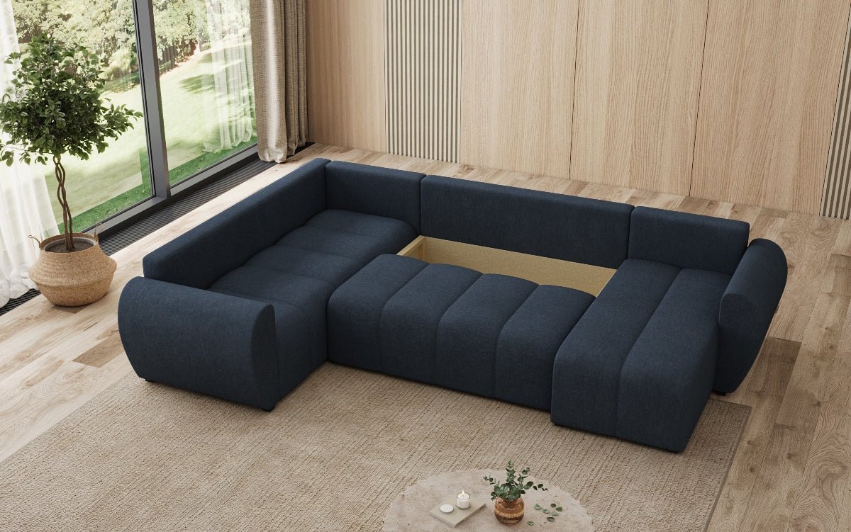 Designer Sofa Sorella U mit Schlaf- und Klappfunktion in Stoff