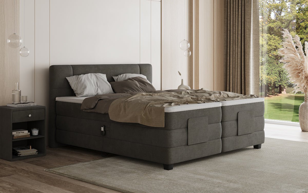 Box spring bed Noela velvet electrically adjustable