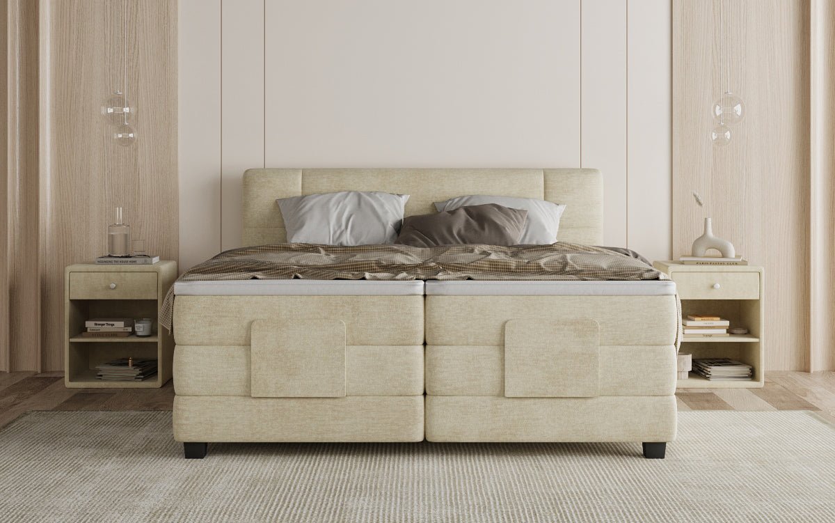 Box spring bed Noela velvet electrically adjustable