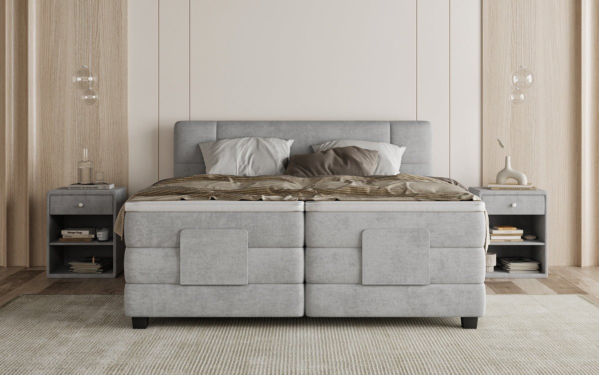 Box spring bed Noela velvet electrically adjustable