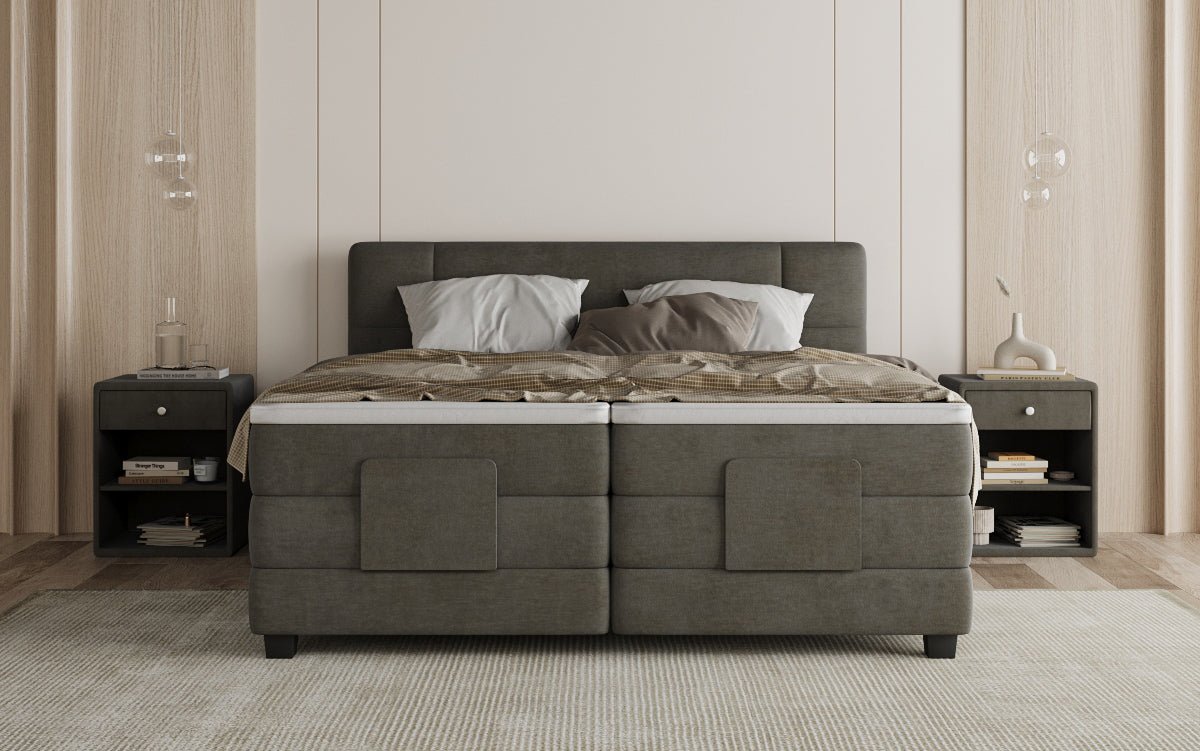 Box spring bed Noela velvet electrically adjustable