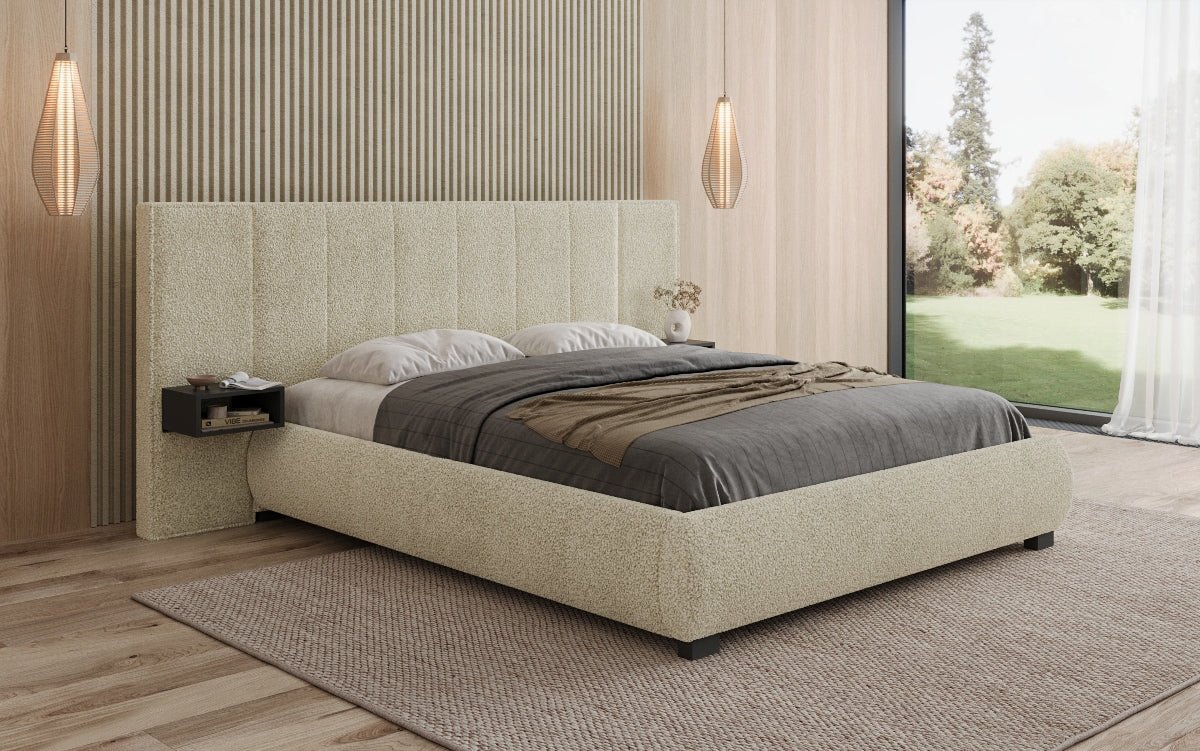Designer Upholstered Bed Elvara in Bouclé with Storage
