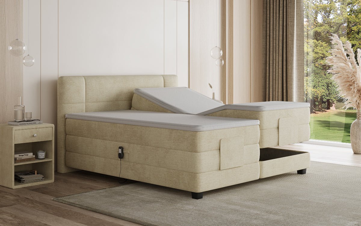 Box spring bed Noela velvet electrically adjustable