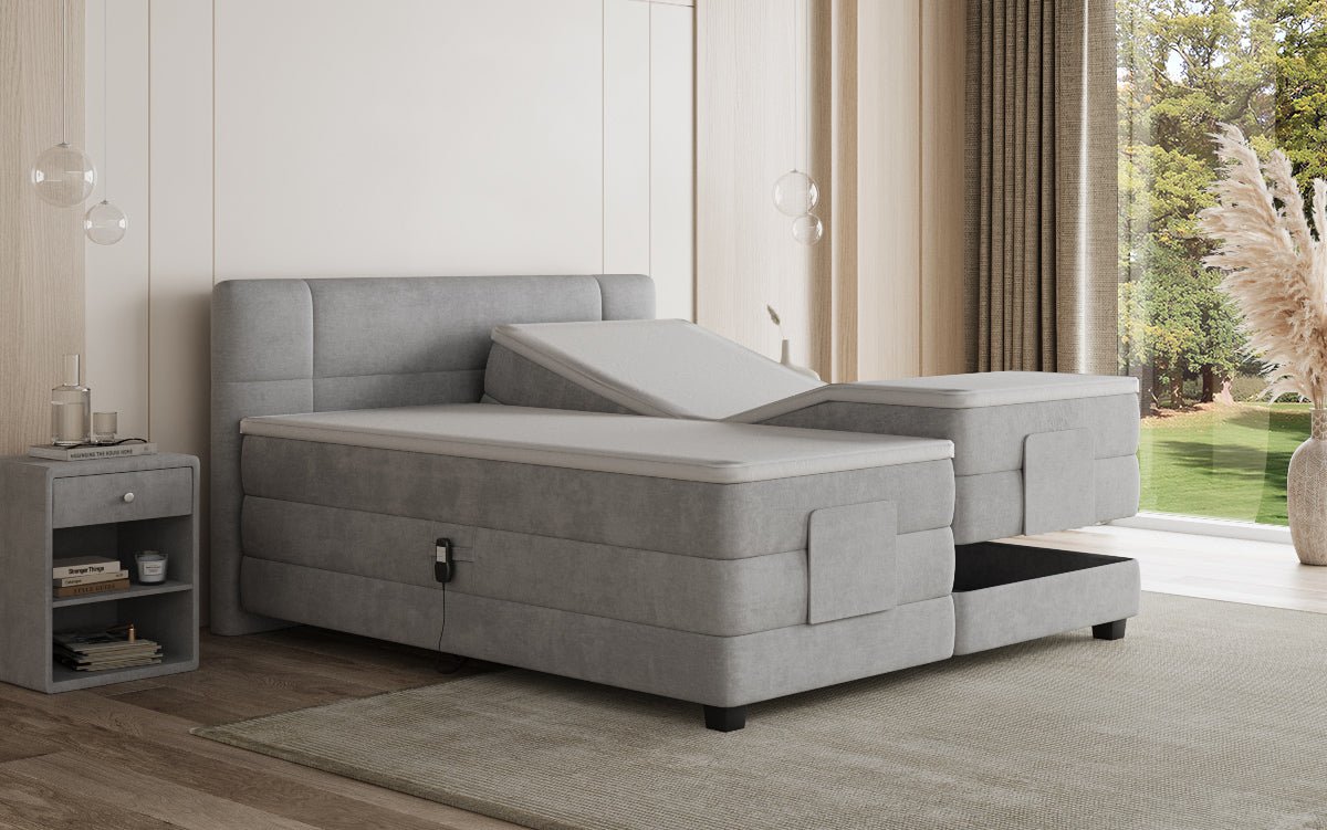 Box spring bed Noela velvet electrically adjustable