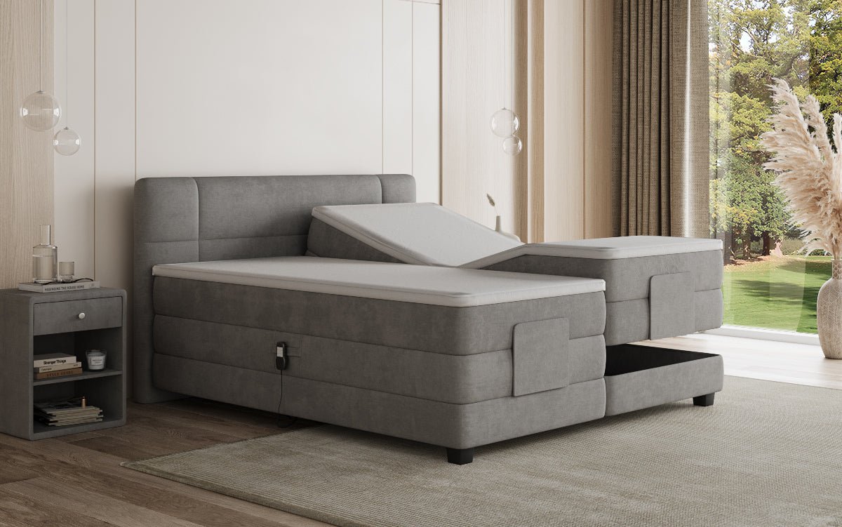 Box spring bed Noela velvet electrically adjustable
