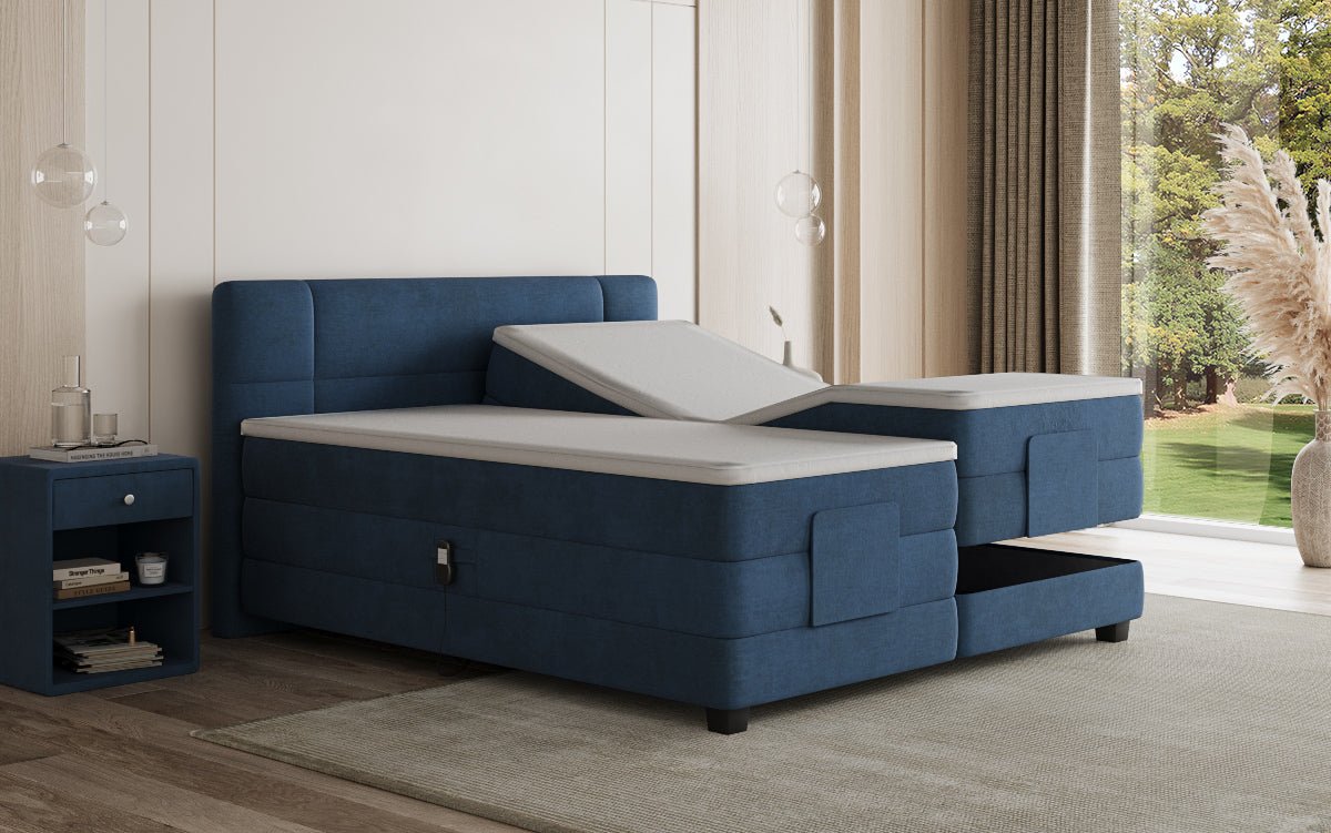 Box spring bed Noela velvet electrically adjustable