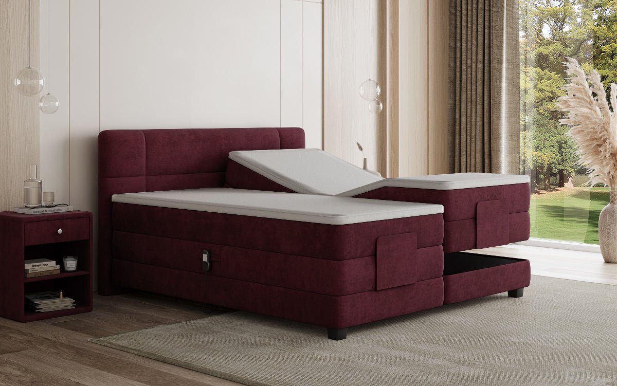Box spring bed Noela velvet electrically adjustable