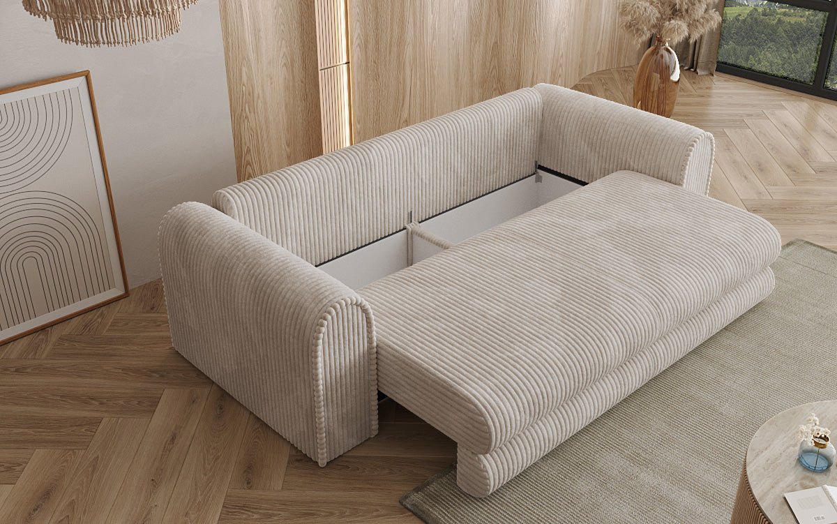 Designer Sofa Lil Buddy 3-seater with sleeping function and storage in wide corduroy