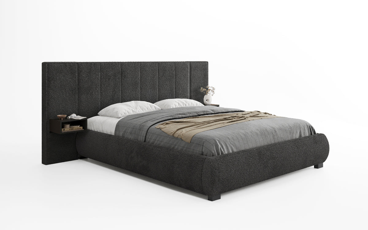 Designer Upholstered Bed Elvara in Bouclé with Storage
