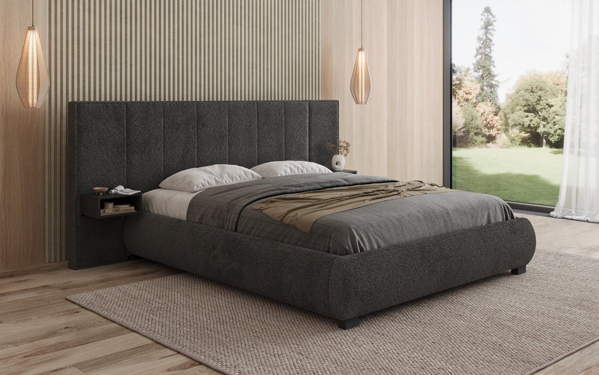 Designer Upholstered Bed Elvara in Bouclé with Storage