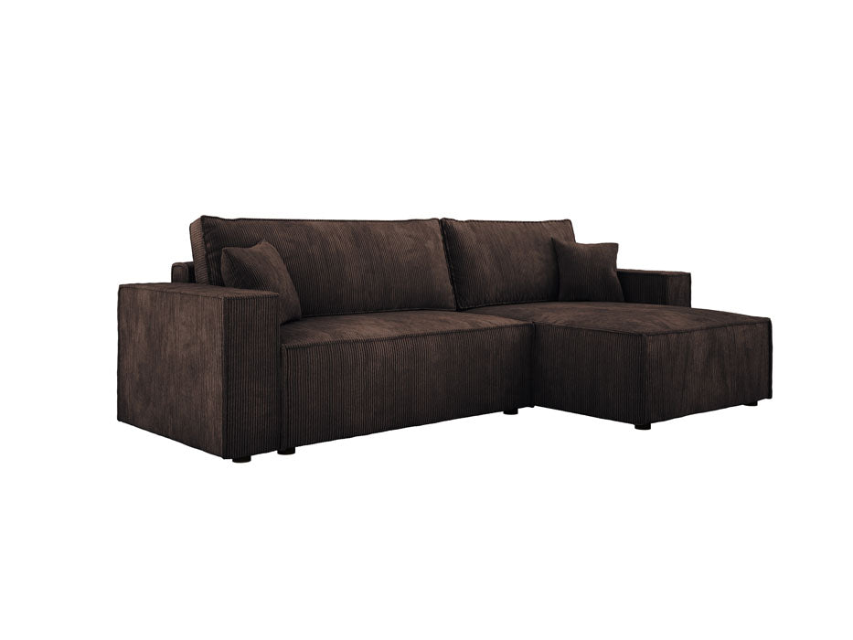 Designer Velanova sofa with sleeper function and storage space, made of corduroy