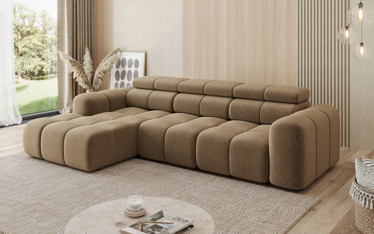 Designer Sofa Mia L mit elektrischer Sitzerweiterung in Chenille