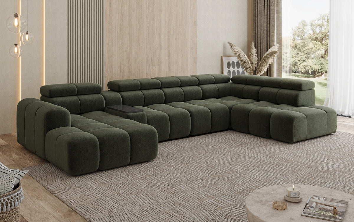 Designer Sofa Wohnlandschaft Mia mit elektrischer Sitzerweiterung in Chenille