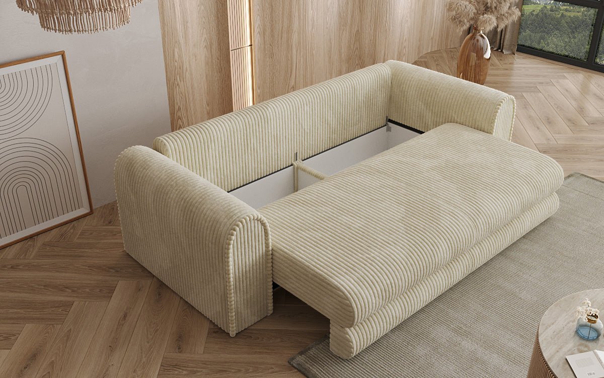 Designer Sofa Lil Buddy 3-seater with sleeping function and storage in wide corduroy