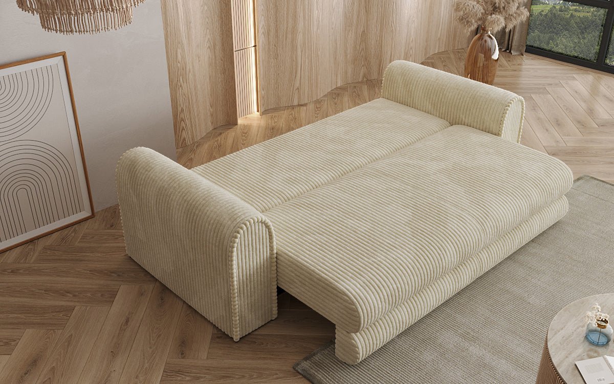 Designer Sofa Lil Buddy 3-seater with sleeping function and storage in wide corduroy