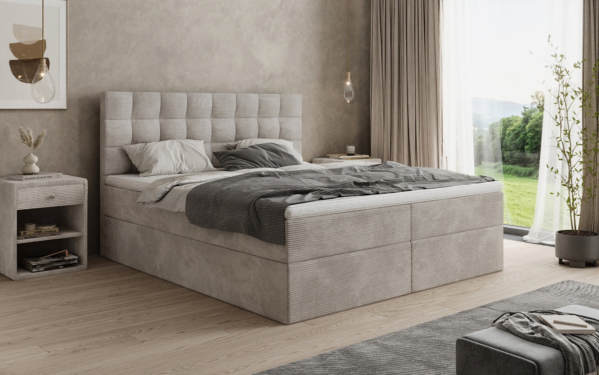 Como box spring bed in corduroy with storage